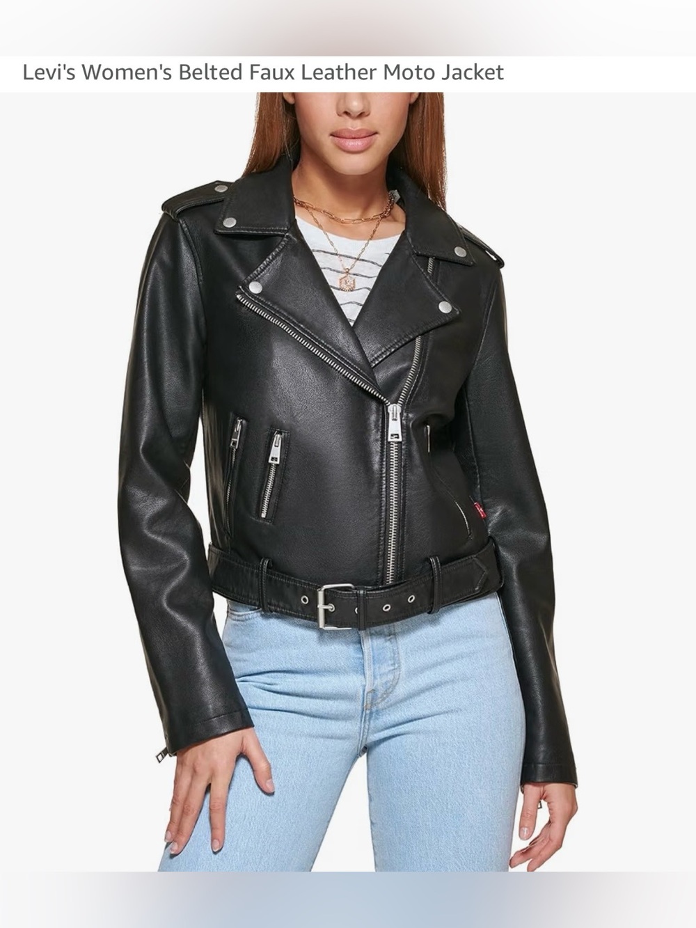 Levi's Black Faux Leather Belted Moto Jacket Size Medium